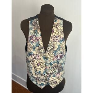 Memphis Vintage Tapestry Style Teal Floral Vest Made in USA Size Medium